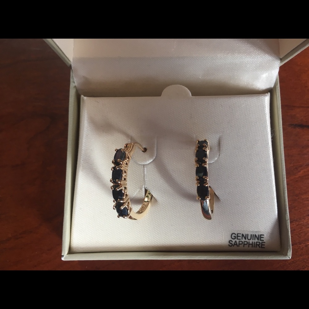 18k gold genuine sapphire earring hoops